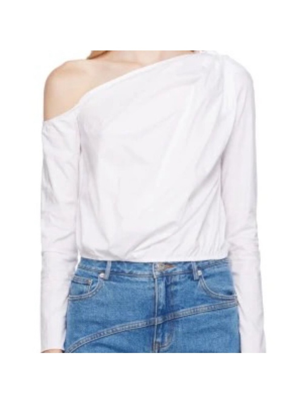 STAUD Anika Asymmetrical Long Sleeve Top in White - XS